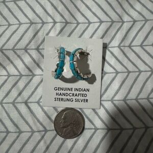 Sterling silver & Kingman turquoise Hoop Earrings